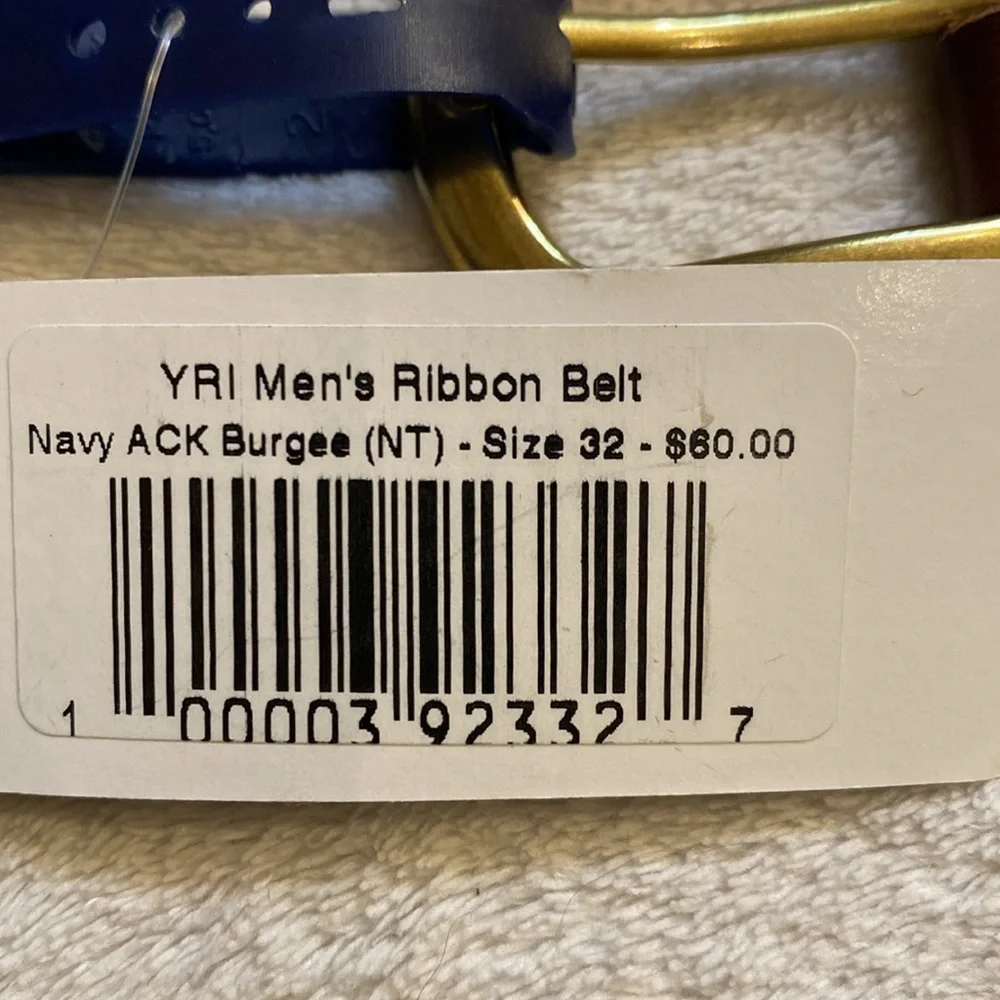 NWT YRI canvas navy white ribbon leather belt with ACK burgee brass buckle Sz 32